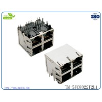 供應專業制造8P8C四口屏蔽帶LED RJ45 PCB網絡連接器 RJ45網絡連接器